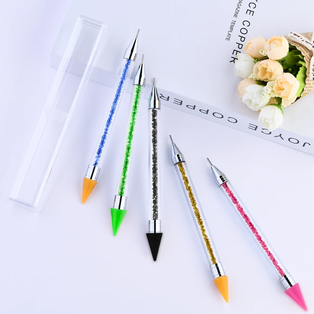 Menkey 1 Pieces Rhinestone Picker Dotting Pen, Dual-Ended Rhinestone Gems Crystals Studs Picker Wax Pencil Pen Crystal Beads Handle Manicure Nail Art DIY