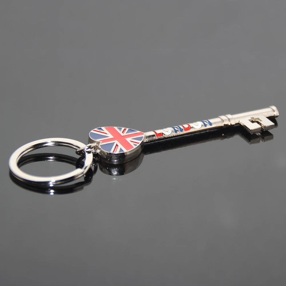 Union Jack Custom Union Flag Heart Key Shaped England Tourist Souvenir Key Ring Enamel Metal London Engraved Key Shape Keychain