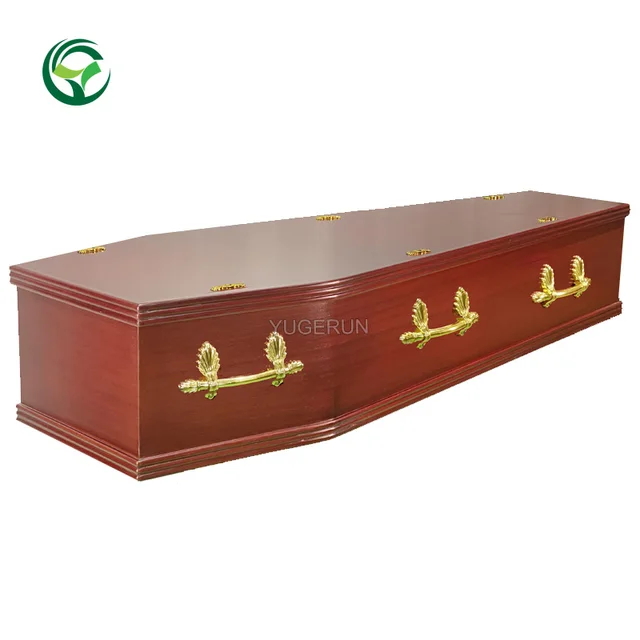 Funeral Supplies Wholesale MDF Coffin European Style Natural Sapele Wood Veneered Coffin Chipboard Coffin for Sale