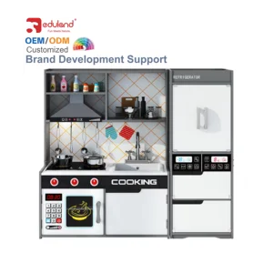 Children's Wooden Kitchen Refrigerator Set with Light and Sound Play Big Kitchen & Food Toys