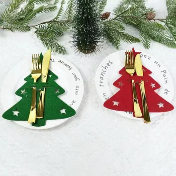 Christmas tree table decoration Christmas knives forks spoons cutlery bags party tables Christmas decorations