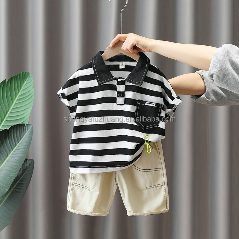 2022 children's clothing wholesale summer cotton men's POLO shirt short sleeve shorts two sets