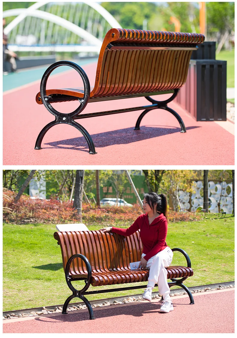 Modern Outdoor Furniture soild Wood Slat Bench Seat Wood Composite Patio Benches Outdoor Garden Bench Chair Public Park Garden factory