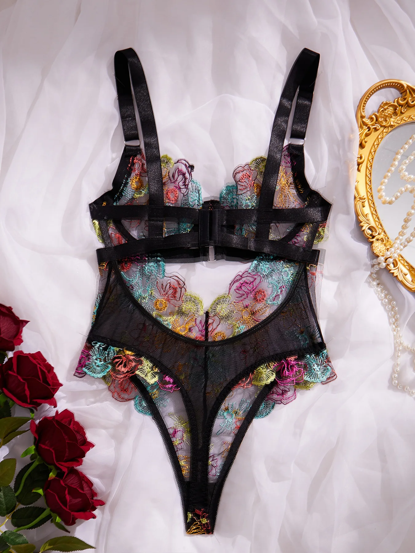 Sexy Lingerie Set Bodysuit One Piece Bra Female Embroidery Floral ...