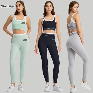 Custom Sports Yoga Suit Set for Women Breathable Solid Pattern Workout Leggings and Bra for Outdoor Gym Fitness Wear