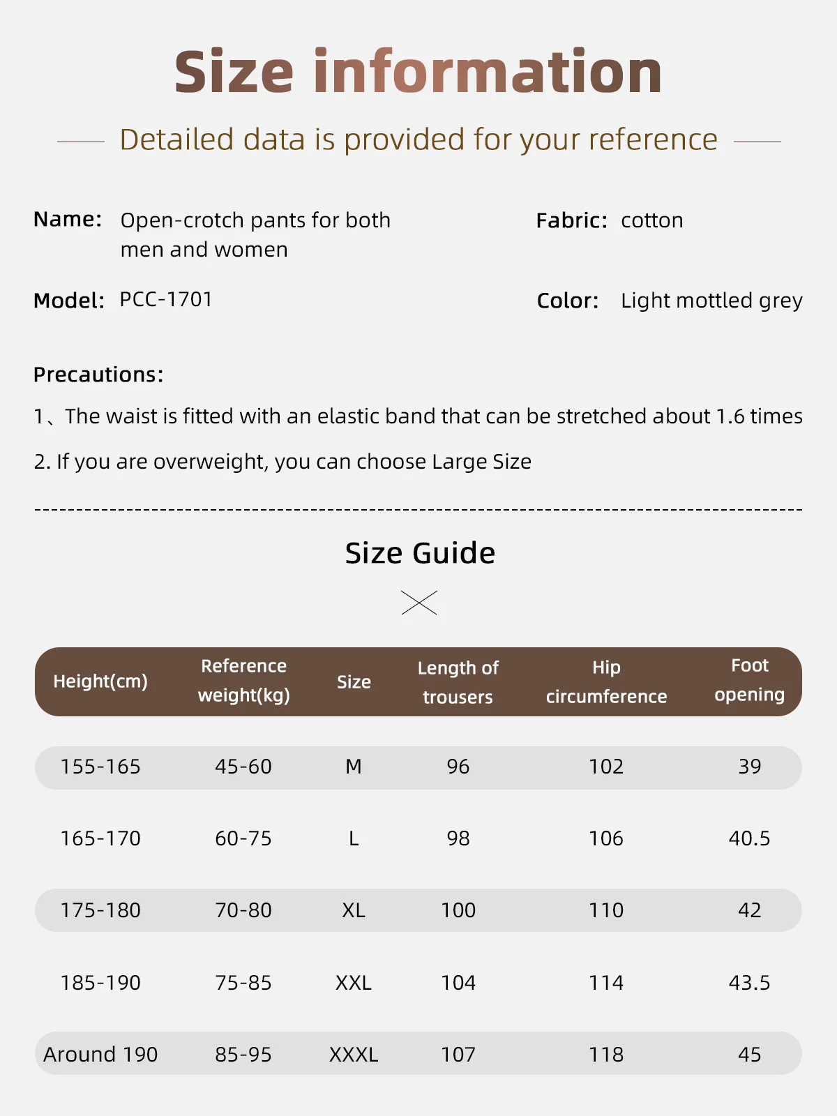 Open Crotch Cotton Zipper Patient Pants Patient Care Clothes for Surge - product detail 2