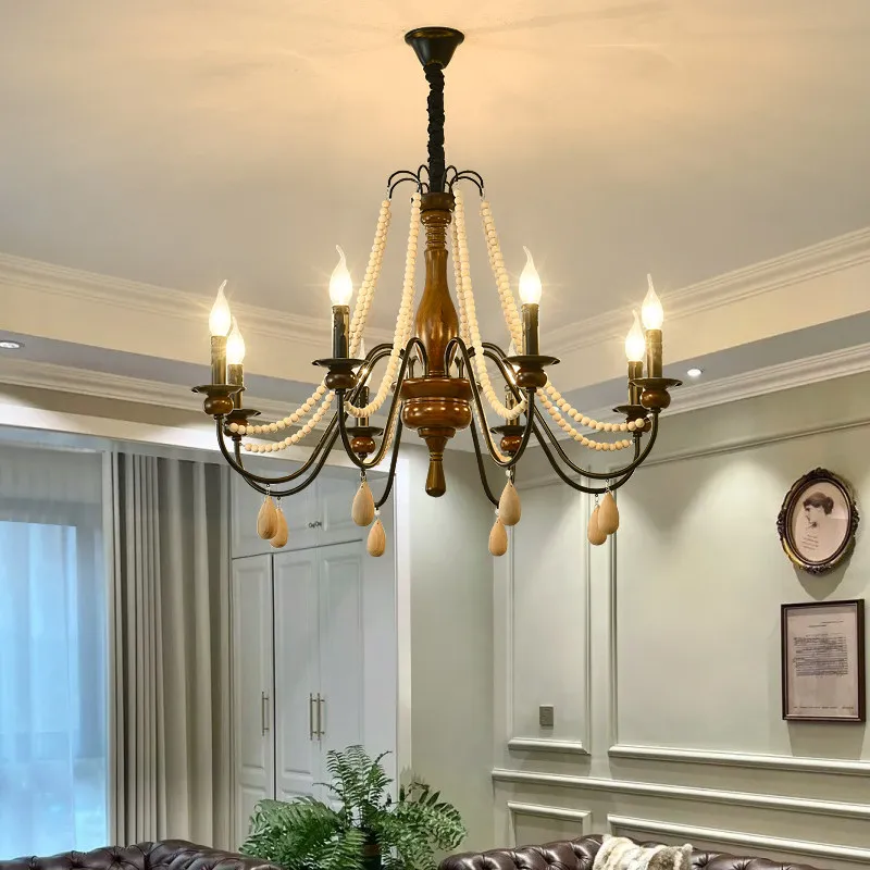 Amerikanischer Retro-Kronleuchter im französischen Landhausstil mit LED-Beleuchtung in Angelschnur-Form für Wohnzimmer, Esszimmer, Ferienwohnung und hochwertiges Schlafzimmer