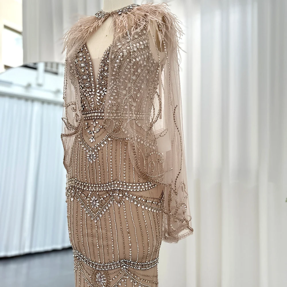 graduation dresses dubai Elegant Crystal Tassel Nude Mermaid Evening Dresses SS358 – Sharon Said main image 0