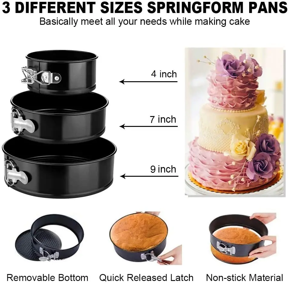 RFAQK 6,8,10 Inch Springform Cake Pan -Round Nonstick Baking Set