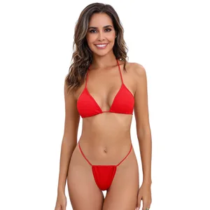 Customize Sexy Micro Thong Bikini Two-Piece Strapping Halter Swimwear XXX Fashion Bathing Suit for Young Girls Teens