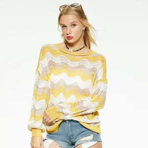 Custom High Quality Women's Striped Knitted Hollow Casual Sweet Knitted Sweater