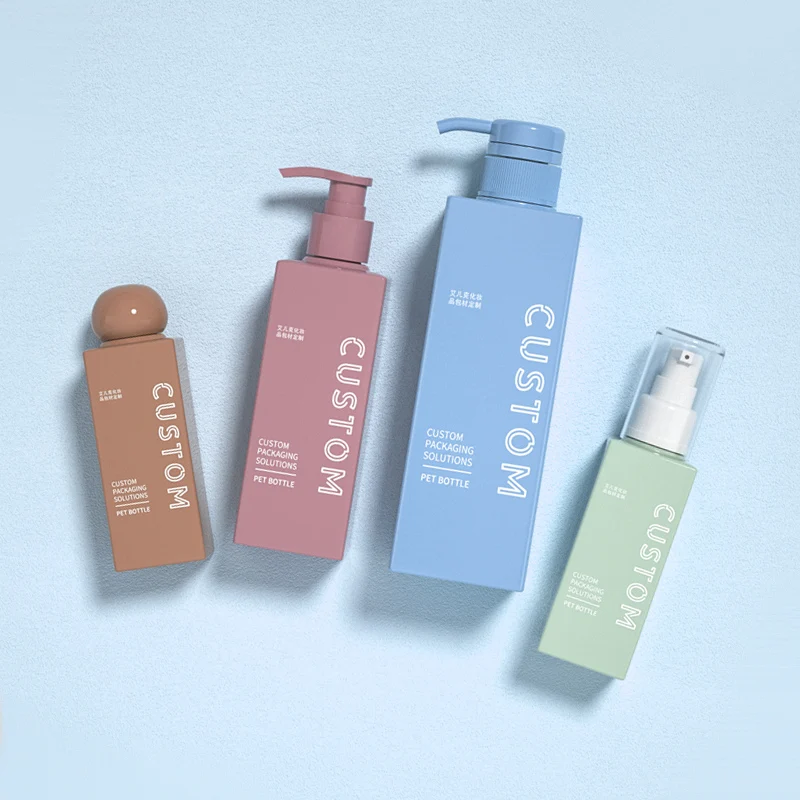 Custom Square Cosmetic Pump Bottle Packaging 120ml 250ml 500ml Empty Rectangle Body Lotion Bottle