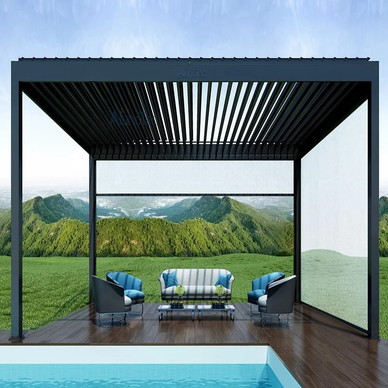 Hot Sale Motorized Aluminum Pergola with Rain and Wind Sensor Electric Pergola Roof System Waterproof Retractable Roof Pergola