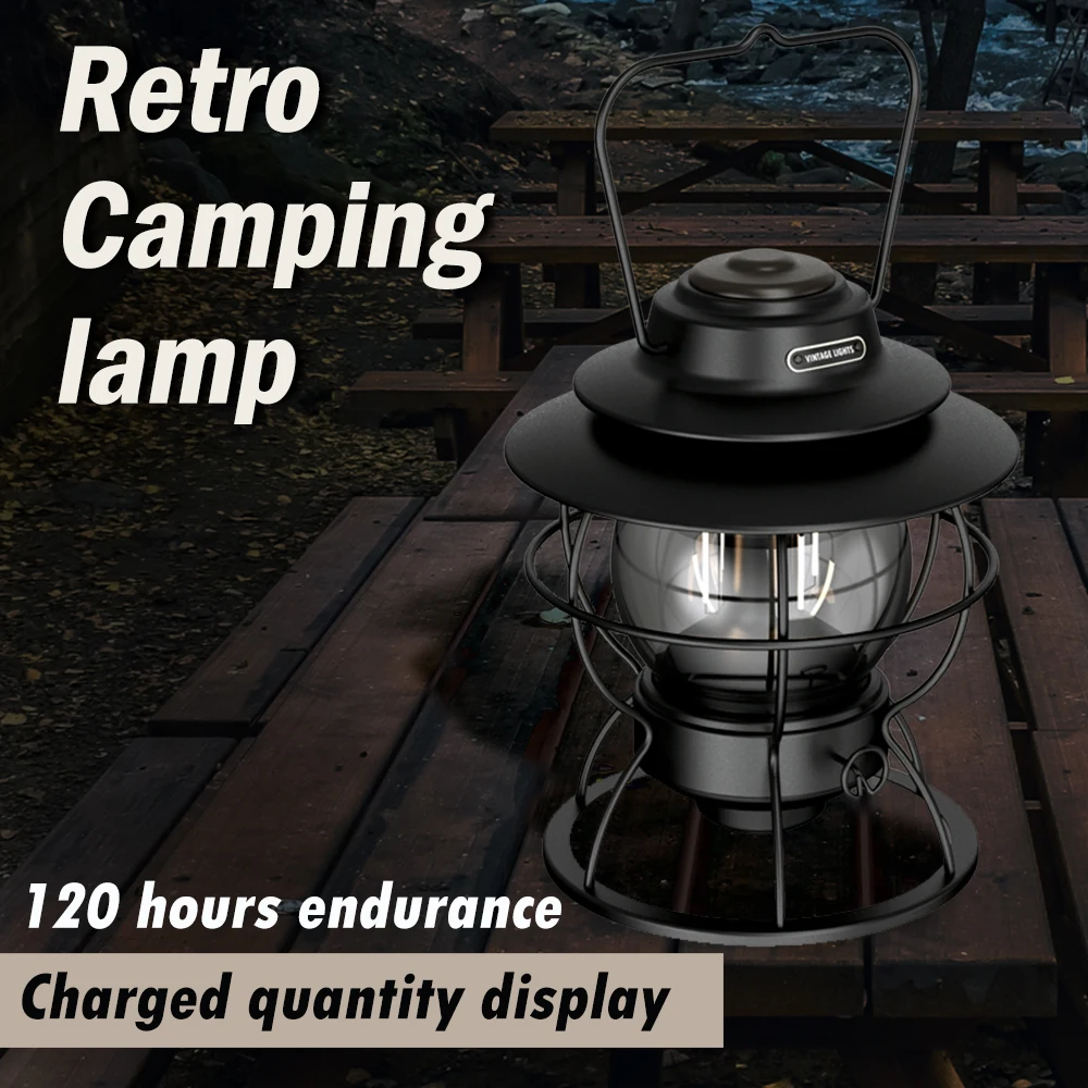 PINSAI LED Retro Camping Lantern,Rechargeable Metal Portable