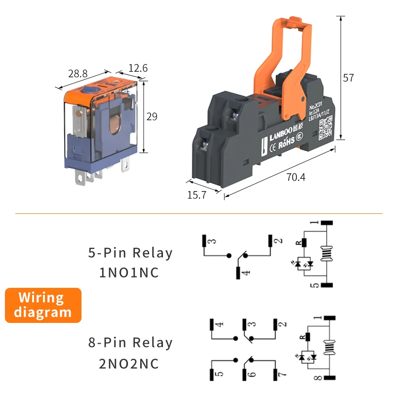 LANBOO J13A Series Intermediate Relay Microminiature Relay 5pin 8pin 10A 12A DC12V DC24V AC220V Custom Voltage and test Wrench
