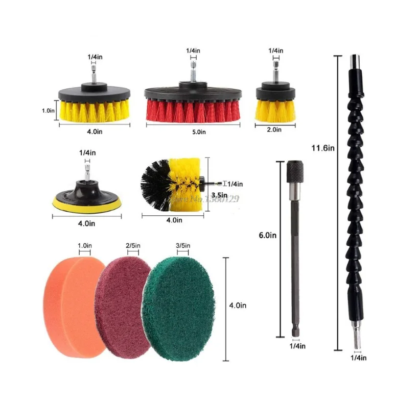 16pcs Yellow Electric Auto Detailing Brush Set Car Clean Drill Brush