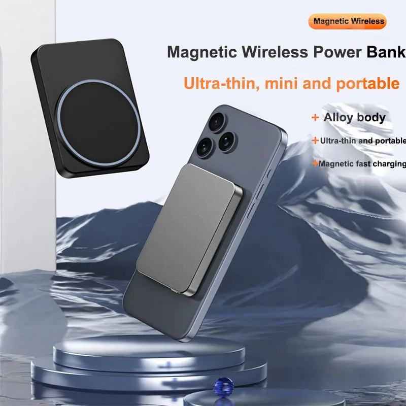 Magsafered Ultra Thin Aluminium Phone Chargers Mag Powerbank Safe Fast Charger PD 22.5W Magnetic Wireless Power Bank 5000mAh