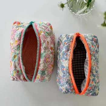 Bohemian Style Embroidered Zipper Quilted Cosmetic Bag Custom Logo Cotton Makeup Pouch Glitter Print Durable for Ladies Travel