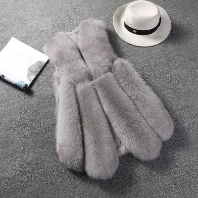 Direct Sales Popular In Europe And America Jacket Women's Middle Long Style Artificial Fox Fur Vest_voghion.com