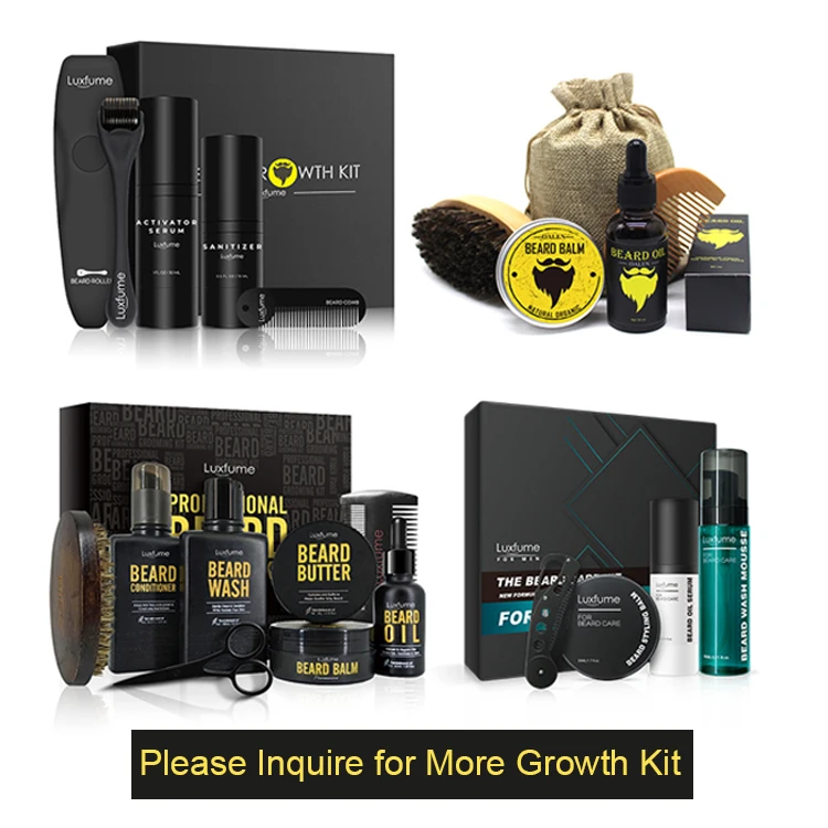 Private Label Luxfume 3 Weeks Result Men Beard Growth Kit Beard Oil Set