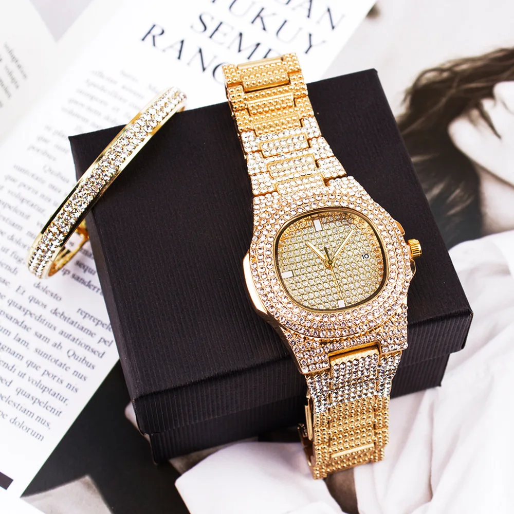 Gold Plated Hip Hop Iced Out Cz Crystal Pave Watch Bangle  display picture 3