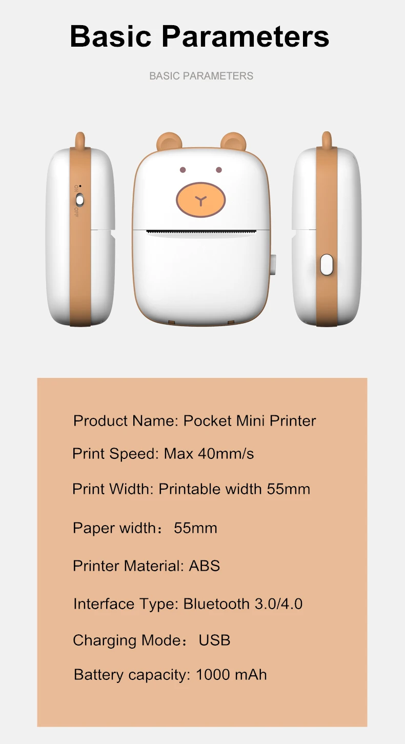 Portable Notes Printer 55mm Mini Pocket BT Thermal Photo Image Printer Compatible With All Smartphone