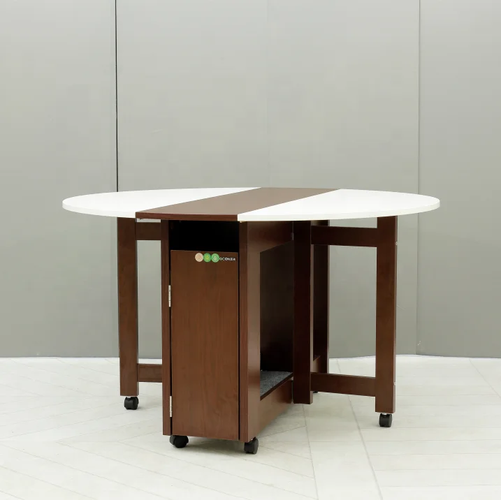 Moveable and Foldable Wooden Round Dining Table