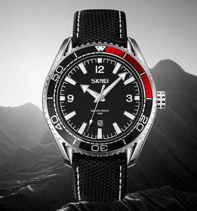 SKMEI 9291 Men's Quartz Watch Stainless Steel Clasp Genuine Leather Strap Zinc Alloy Case Water Resistant 3BAR Business Fashion