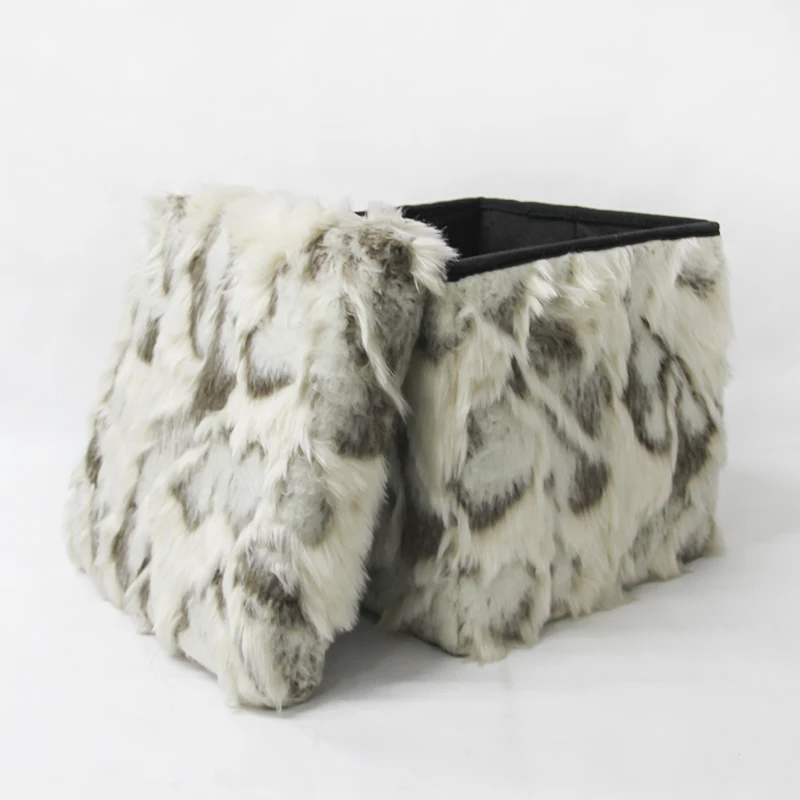 HStex 2020 New Faux Fur Collapsible Folding Storage Fabric Puff Ottoman Cushion Shoes Changing Stool