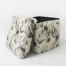 HStex 2020 New Faux Fur Collapsible Folding Storage Fabric Puff Ottoman Cushion Shoes Changing Stool