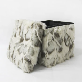 HStex 2020 New Faux Fur Collapsible Folding Storage Fabric Puff Ottoman Cushion Shoes Changing Stool