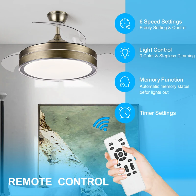 Ceiling Fan With Light and Remote Control  Modern Black Led Fan Light 110V 220V 42 Inch 36 Inch Fan with Light for Home Bedroom