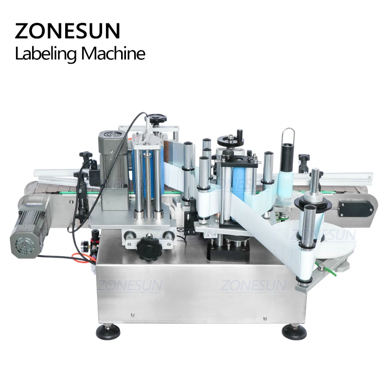 ZONESUN ZS-TB500 Sticker Liquid Soap Automatic Water Bottle Labeling Machines 2 Side With Coder