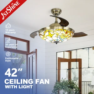 1stshine LED Ceiling Fan Decorative Lighting ODM Acrylic Blades Retractable Ceiling Fan with Light