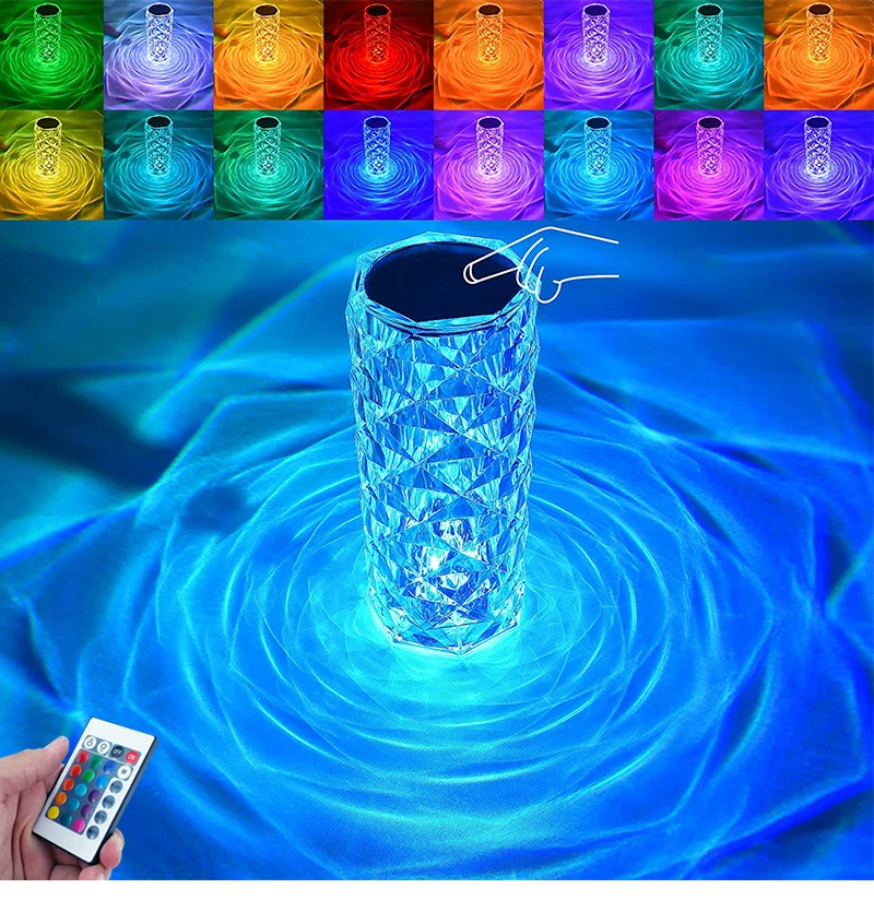 Hot 16 Colors Changing Rgb Touch Lamp Led Rose Crystal Table Lamp Usb