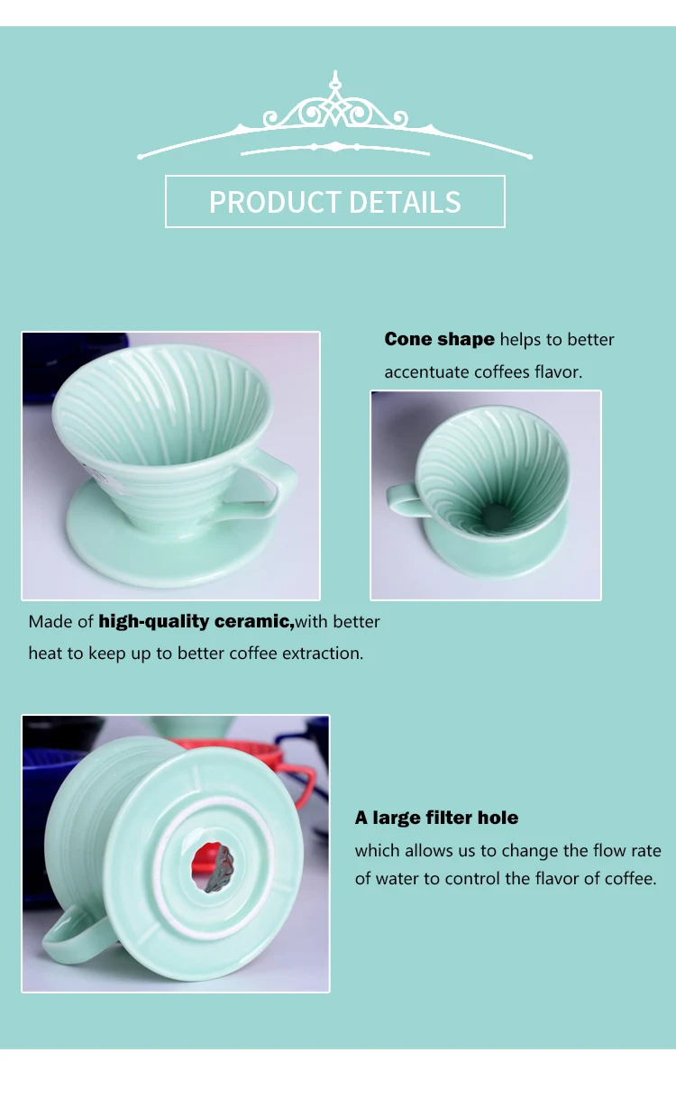 Wholesale Color Glazed Filter Infuser V Shape Pour Over Ceramic V60