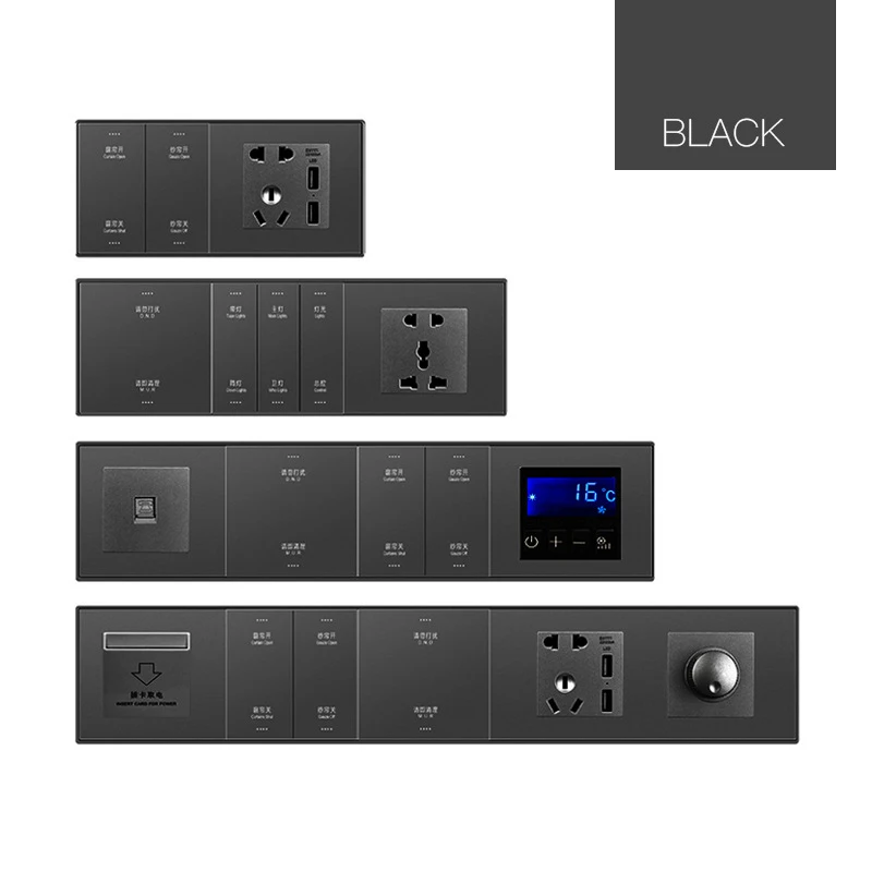 86 Type Combined Joint Switch Socket  Pc Tempered Glass Panel Multifunctional Hotel Energy Saving Electrical Switches
