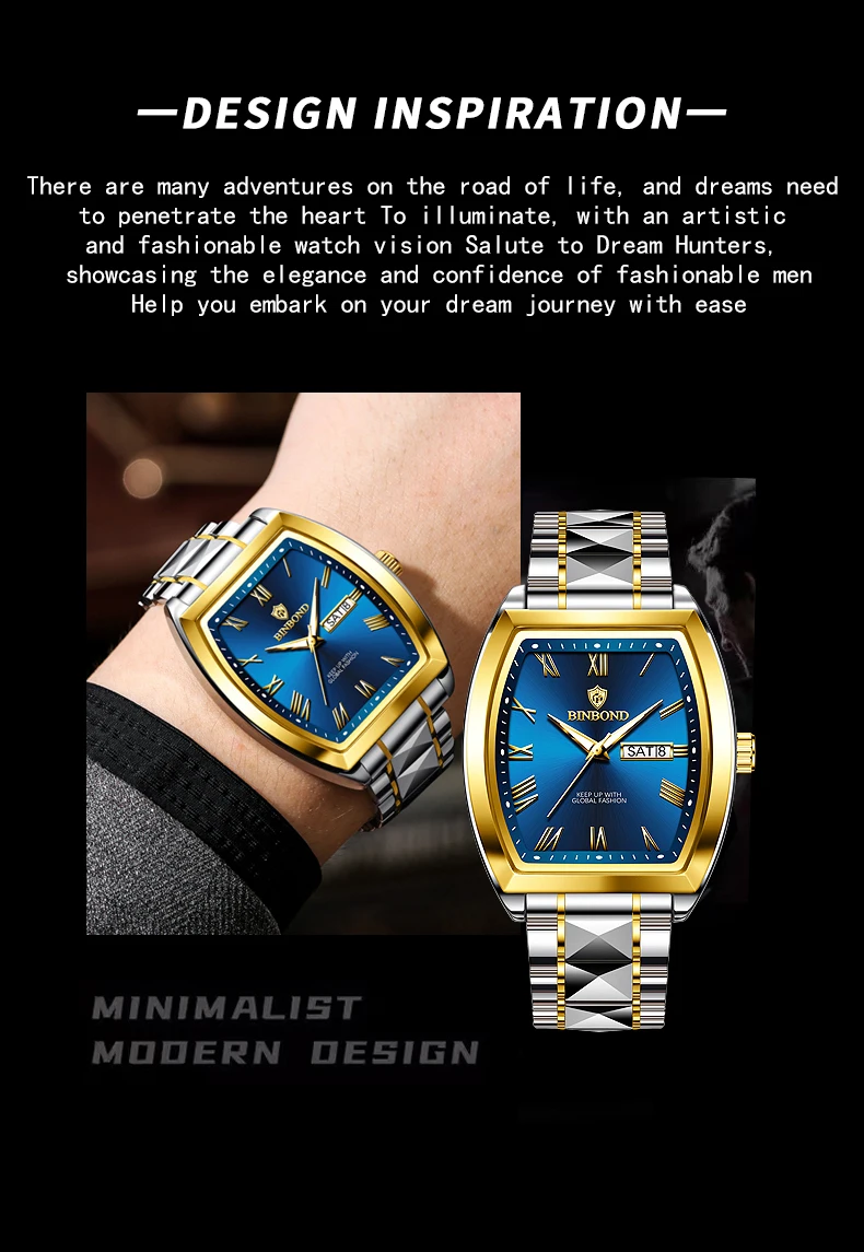 B355 Dual Calendar Luminous Quartz Watch for Men