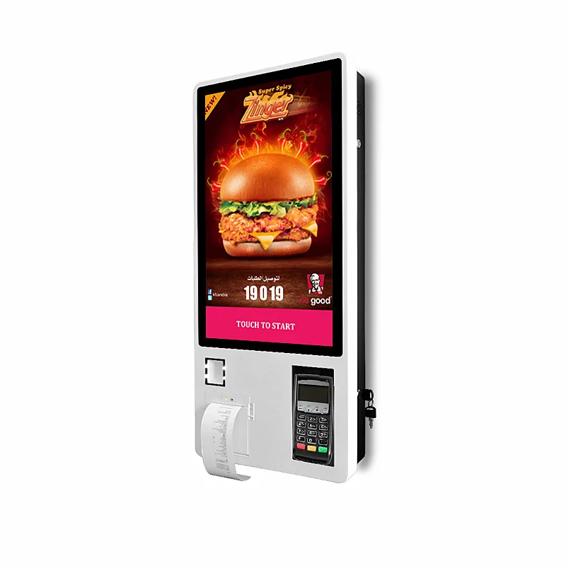 Wall mount standing 21.5 24 27 32 inch self service restaurant fast food kiosk for sale fast food restaurant