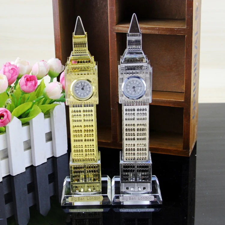 Light Up Gold Plated Crystal Big Ben Model Clock - Elegant Gift