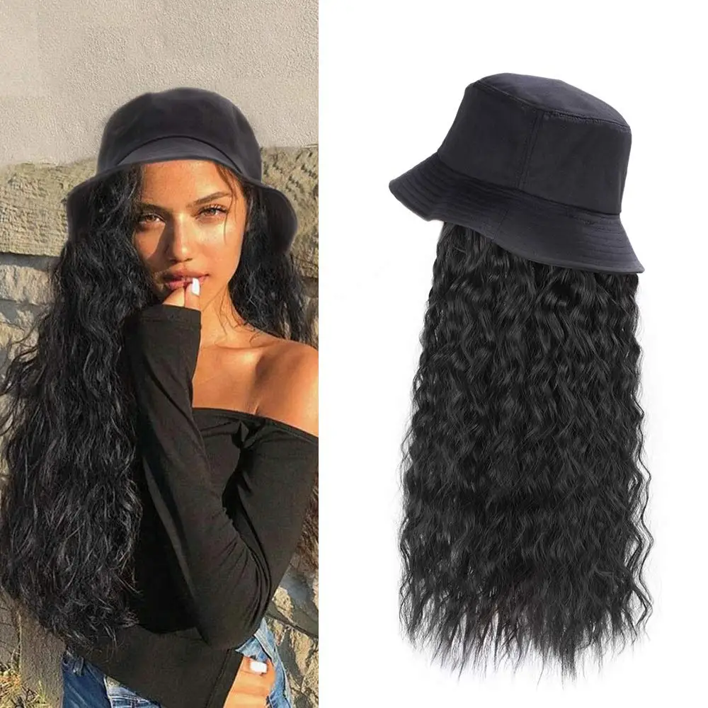 Bucket Hat Beanie For Afro Black White Bucket Hat Wig Long
