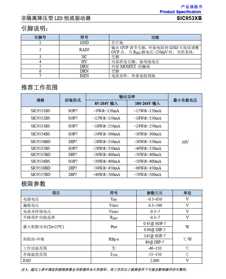 Led Sic9534bs Sop7 Nonisolated Stepdown Led Constant Current Driver