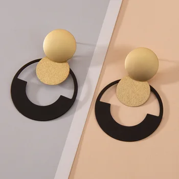INS style geometric round hollow earrings black gold color matching retro earrings jewelry