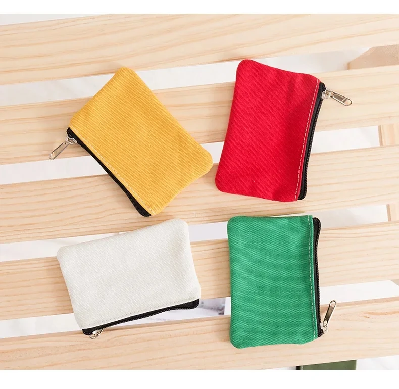Custom Logo Solid Color Mini Canvas Pouch Coin Purse Key with Zipper Simple Folding Gift Cotton Canvas Cosmetic Makeup Bag details