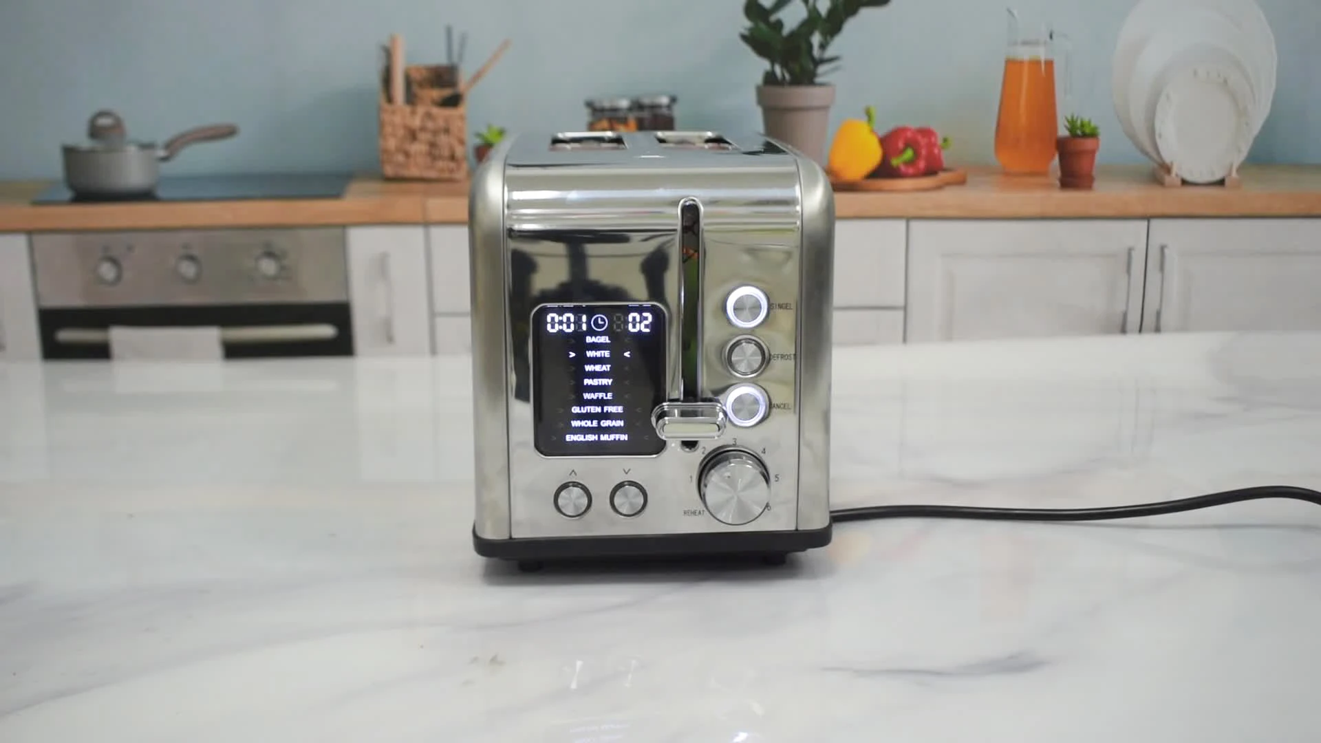 Multiple Functional Digital Toaster Home Appliances 2 Slice Bread Toaster with LED Display Screen Smart Electric Toaster