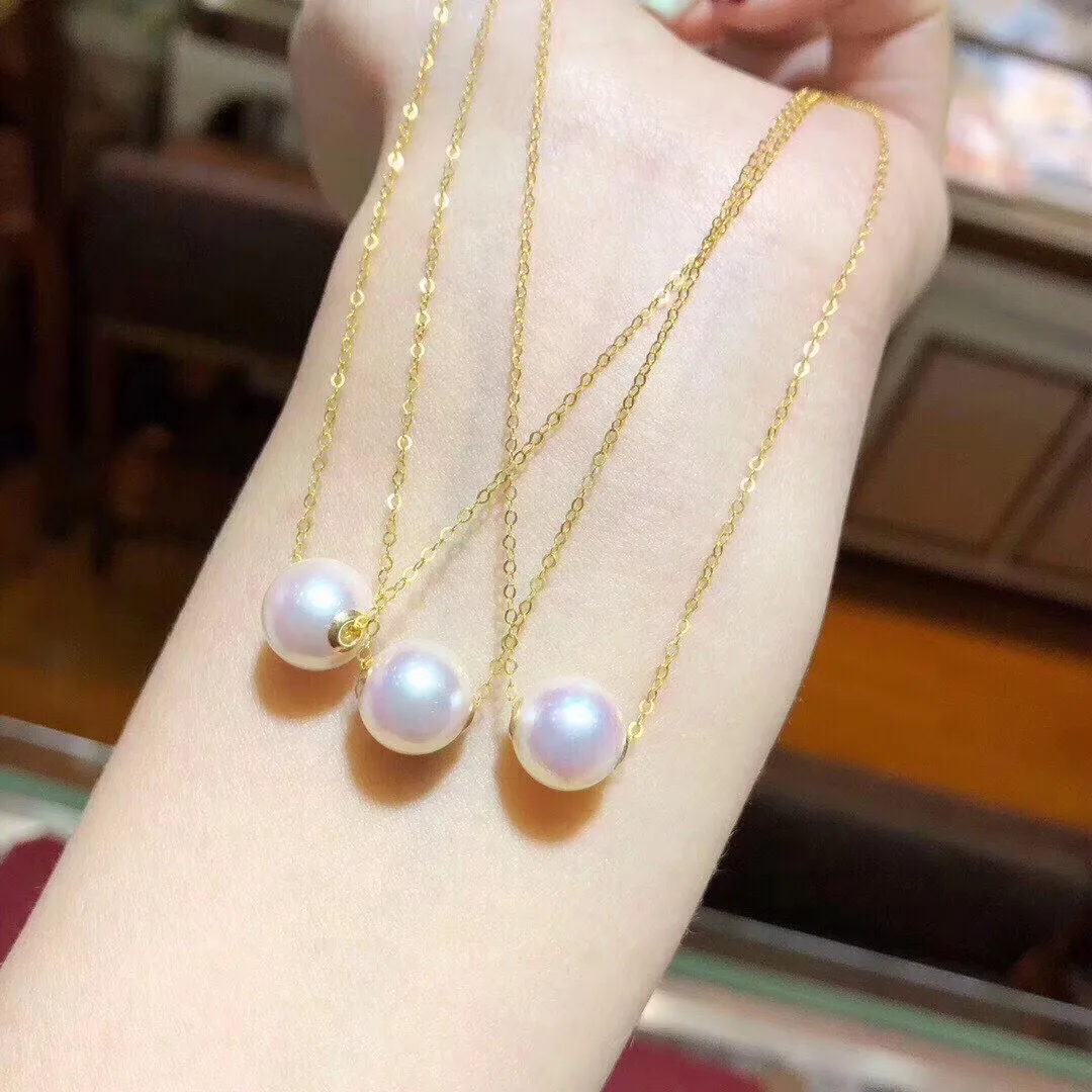 Diy Dainty Multi 18K Real Solid Yellow Gold   Pearl Bead Tiny Choker Chain Freshwater Pendant Natural  Pearl Necklace for Women