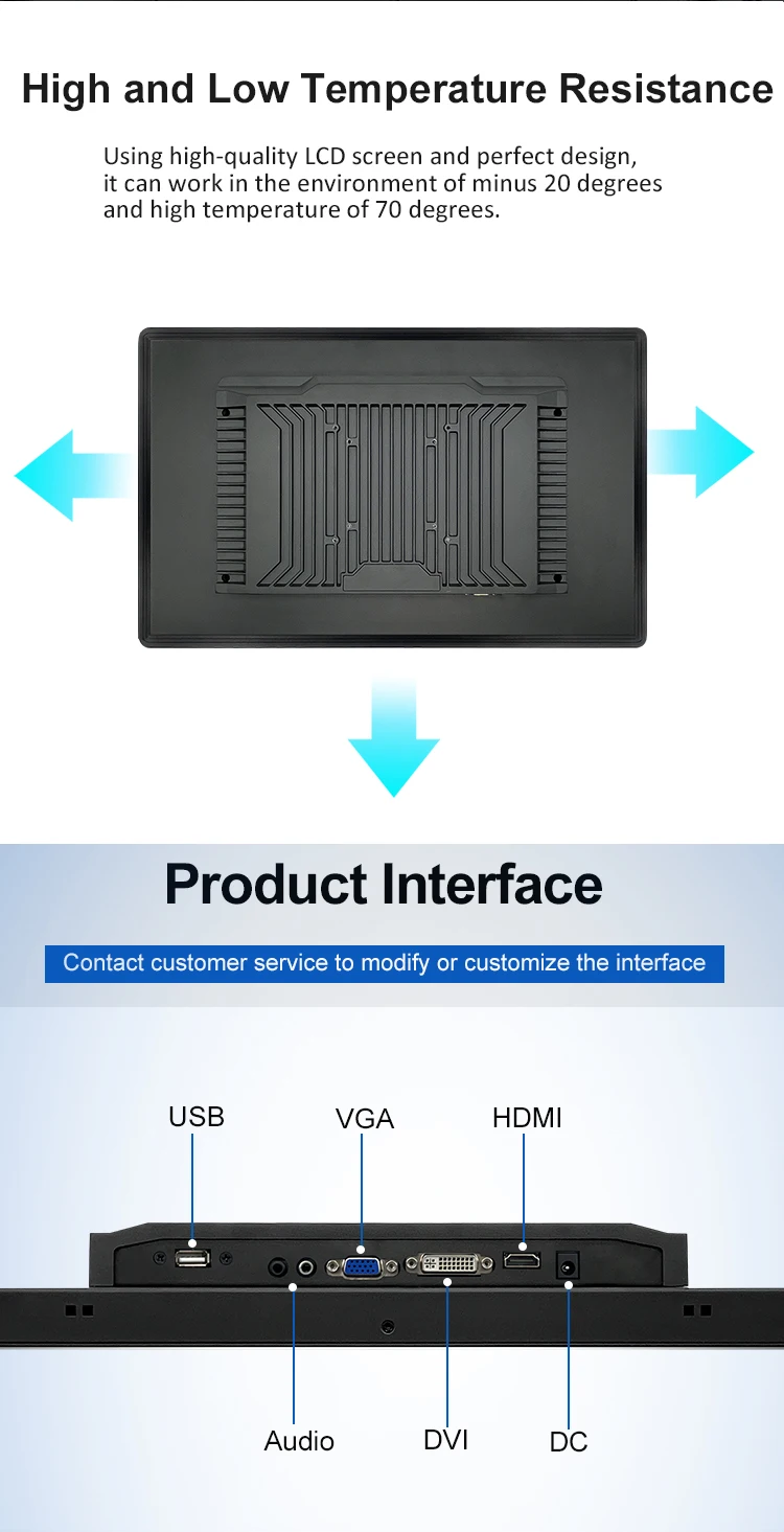New Cheap Price Industrial 18.5 Inch VGA/USB/DVI Interface Embedded Lcd Display Capacitive Touch Screen Monitor for Gaming