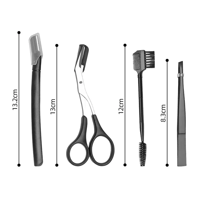 4Pcs Black Pink Beauty Makeup Kit with Pointed Tip Tweezers Extension Scissor Razor Eyebrow Eyelash Brush for Eyebrow Grooming Hc2f9e64338f94da4bbf8b9487e417a86r