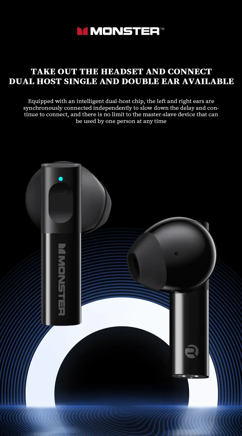Monster Airmars XKT03 Earbud Gaming In-ear Earphone True Headphone Wireless ANC Call Noise Cancelling Wireless Headphones