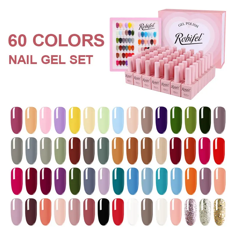 Robifel Free Customized Logo Professional Salon 60 Color UV Gel Polish Nail Set
